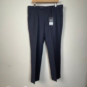 NWT Zanetti Navy Solid Serge Dress Pants Super 100s Mens Size 36 Waist 32 Inseam